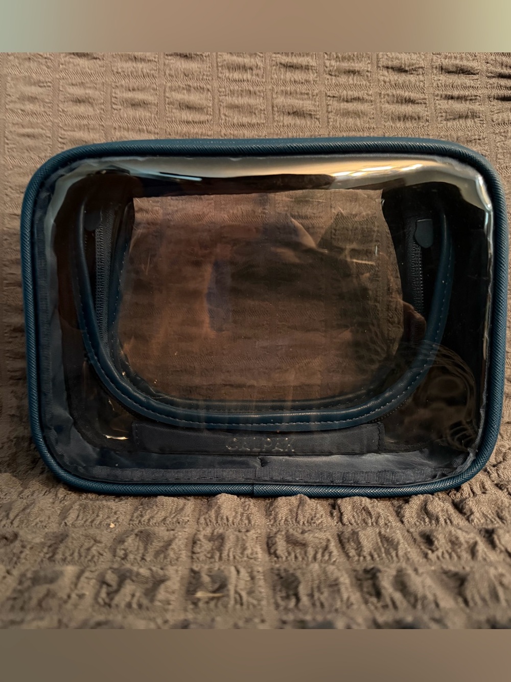 Calpak Small Clear Travel Cosmetic Bag in Navy